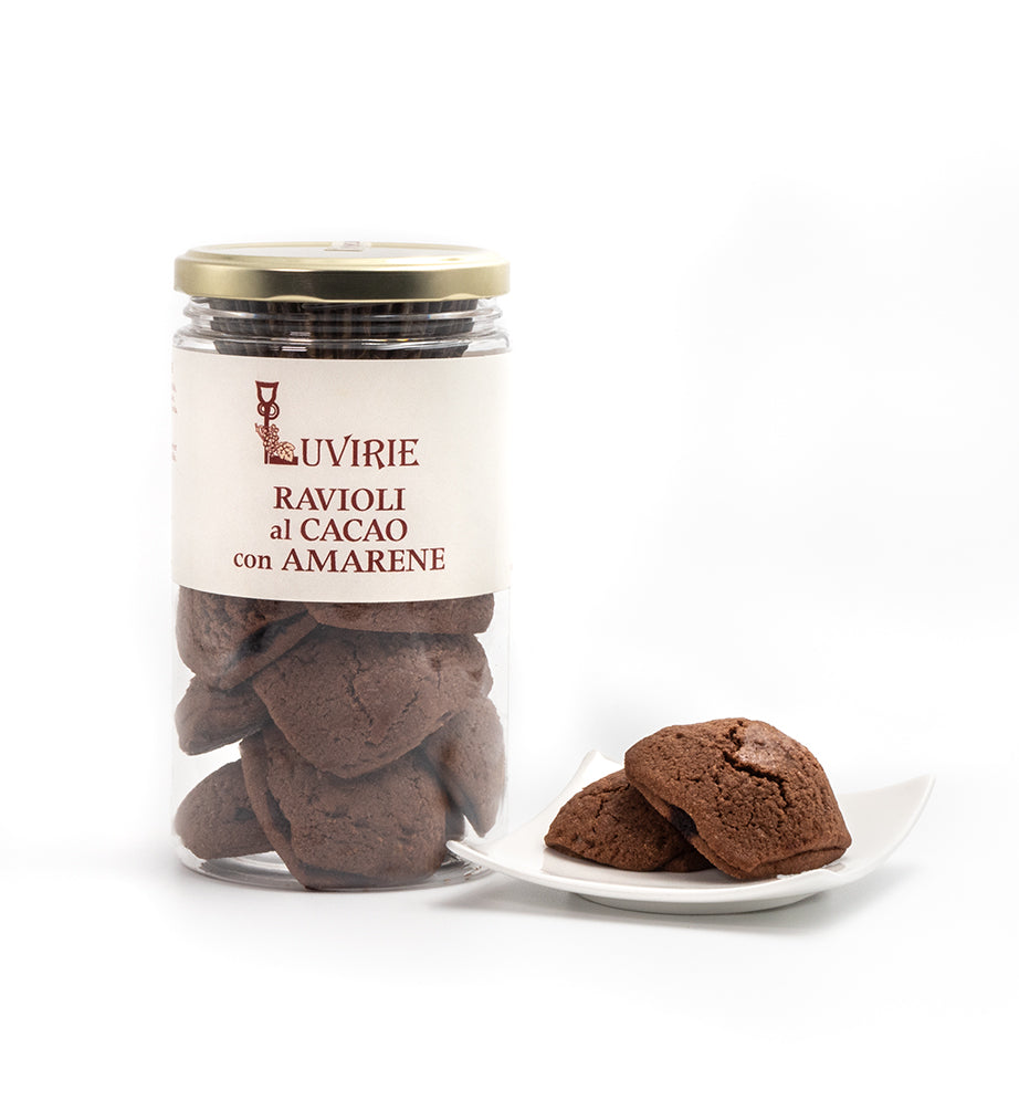 Cocoa Ravioli filled with candied Amarene