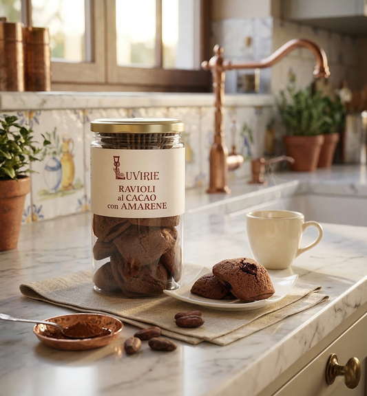 Cocoa Ravioli filled with candied Amarene